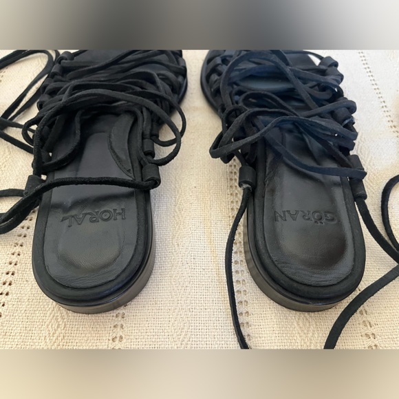 Göran Horal Black Leather Lace-up Sandals Made in Portugal 39.5 or 8.5/9 - Picture 3 of 7